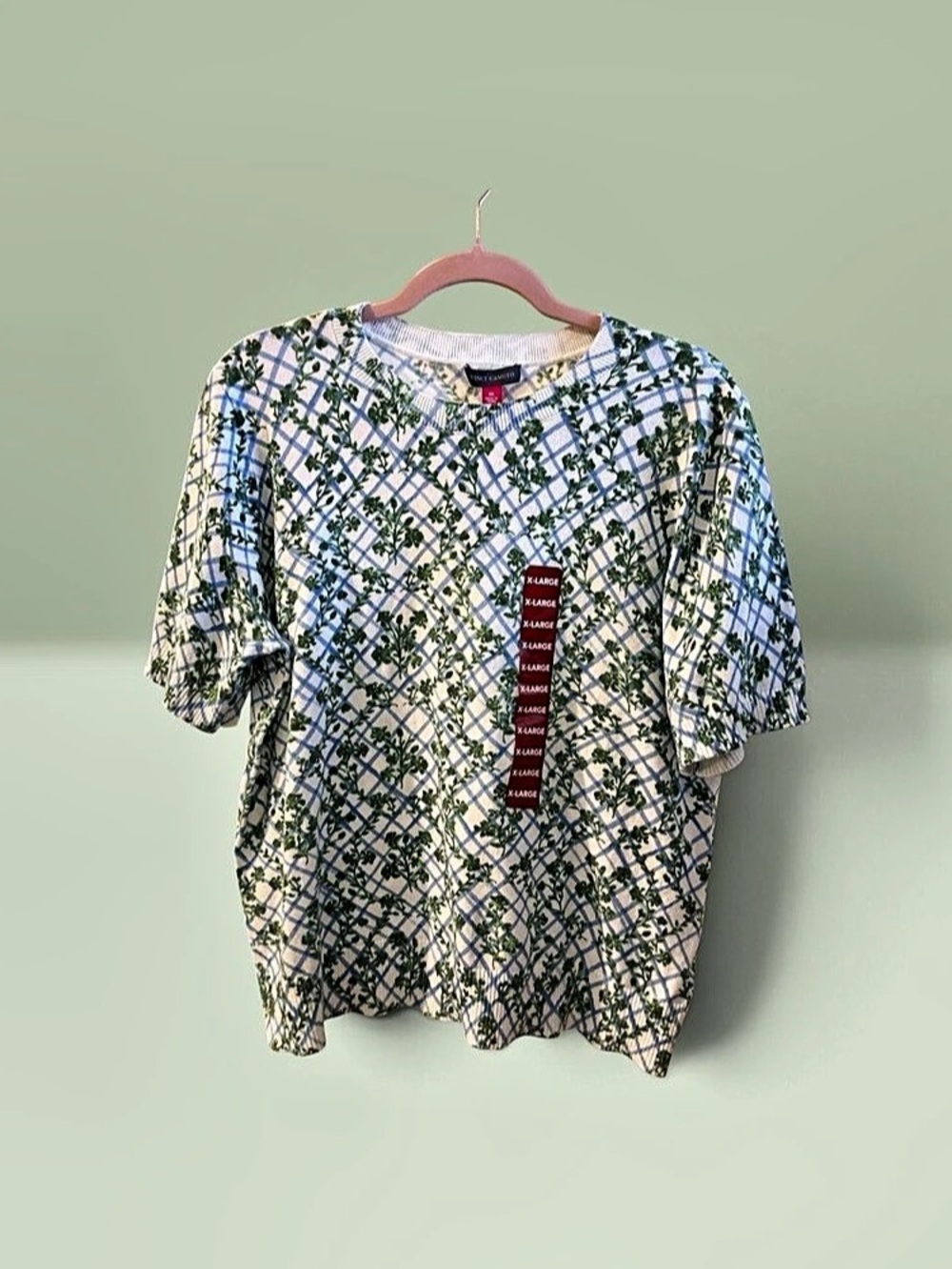 Vince Camuto Geometric Top in White & Blue Size XL NWT